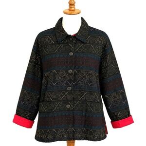 Vintage Chico's Design Size 3 Cotton Jacket Black Paisley Southwest Lined 90s